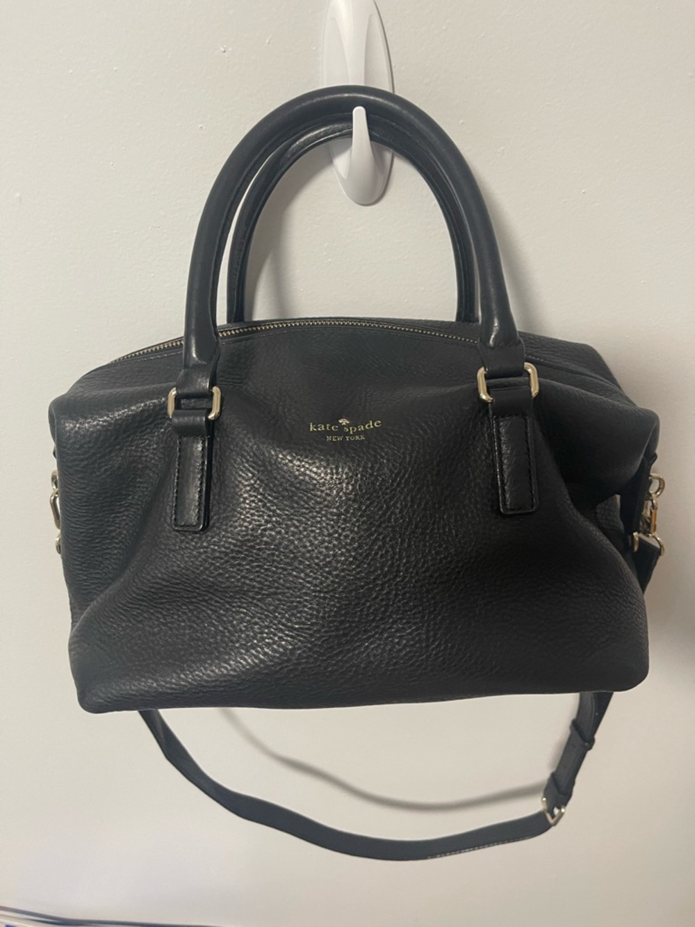 Kate Spade Black Pebbled Leather Duffle with Gold Hardware